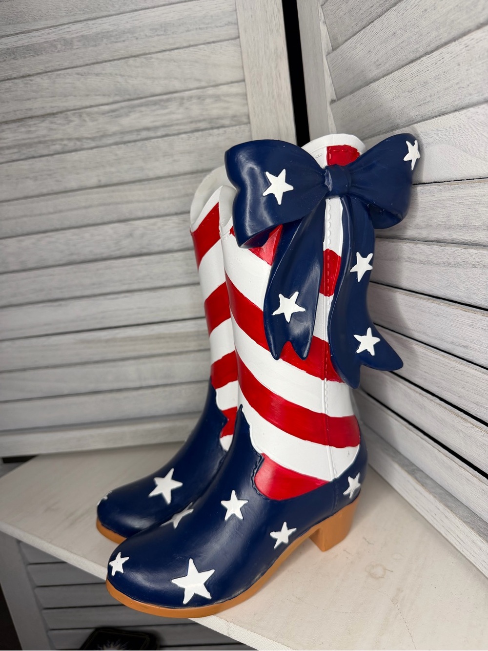 Patriotic Star-Spangled Cowboy Boot Flowers Vase - Red White Blue 4th of July